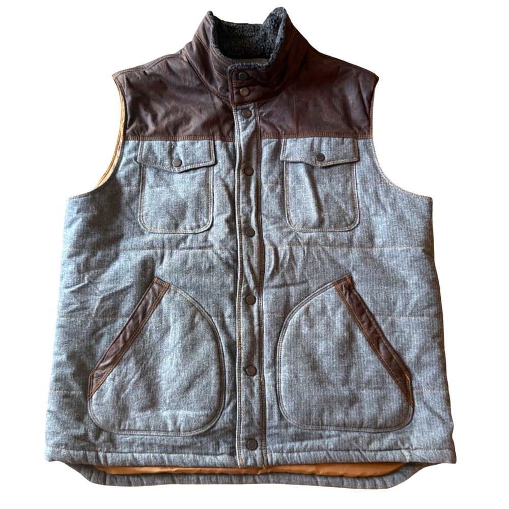 Redhead Ranch Vest Mens Sz L Quilted Herringbone Puffer Denim Western Workwear